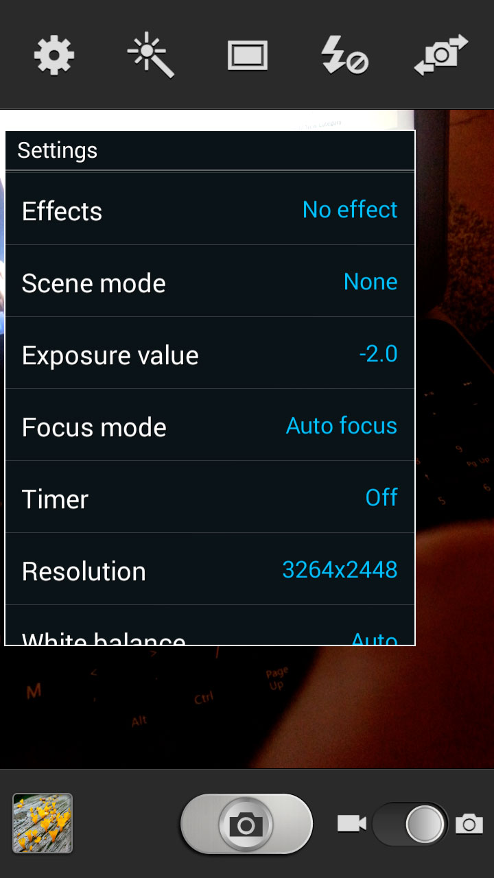 Samsung Galaxy III - camera settings